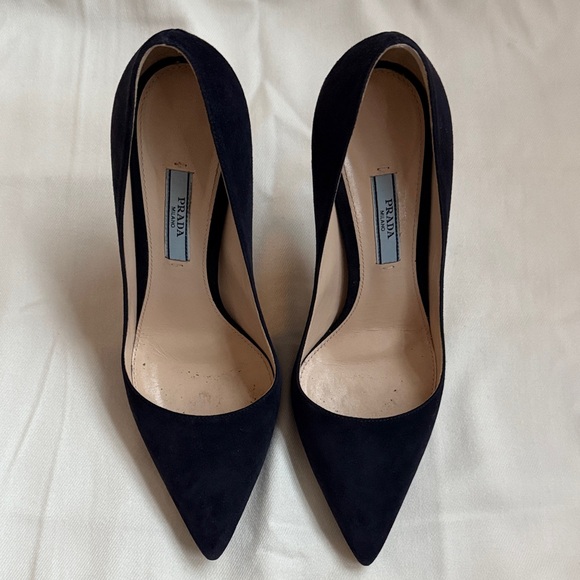 Prada Women's Dark Blue Suede Heels - Picture 7 of 16